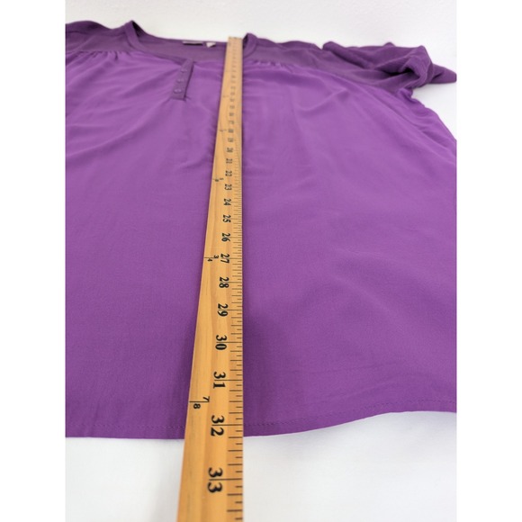 LOGO Lori Goldstein Purple Mixed Media Waffle Knit Henley Tunic Top 4X Pockets - Picture 7 of 9